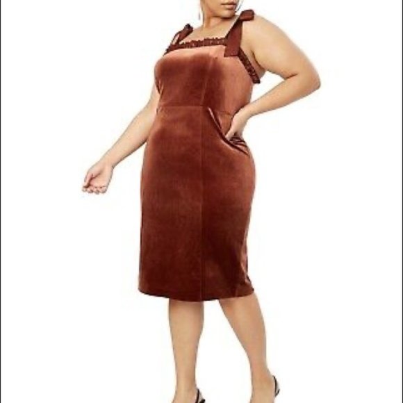 Danielle Bernstein Velvet Ruffle Mini Dress Brown - Picture 1 of 7